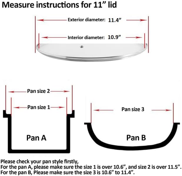 11 inch Tempered Glass Lid for Pots, Frying Pans and Skillets, Replacement Cover with Heat Resistant Black Knob Handle, Dishwasher Safe