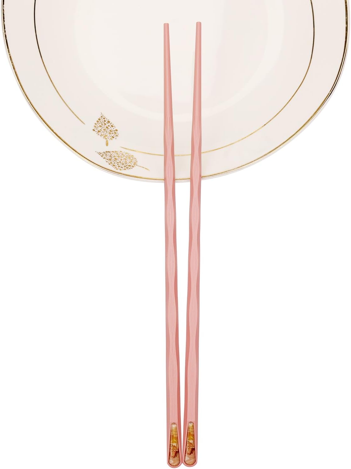 10 Pairs Reusable Chopsticks, 9.5-Inch Dishwasher Safe, Heat-Resistant, Non-Slip, Colorful Chinese Style Chopsticks with Unique Pattern Designs (Wavy)