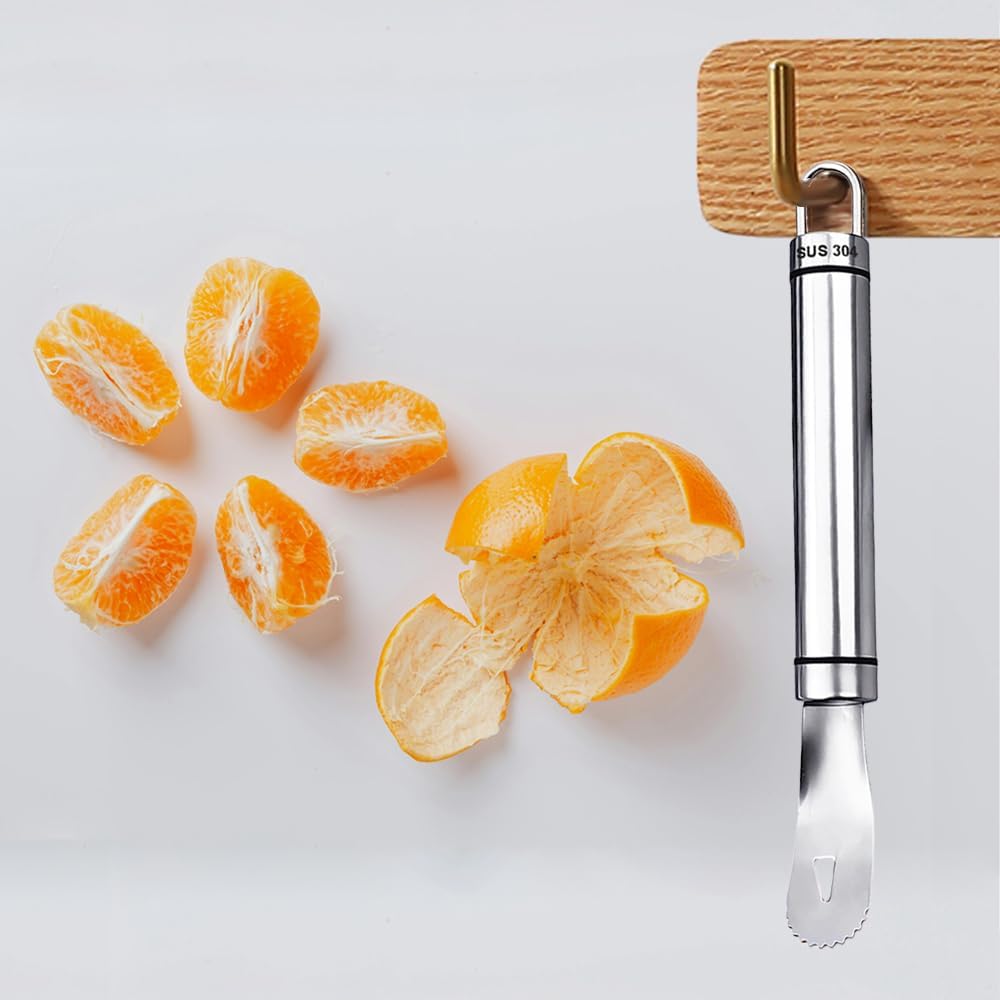 Orange Peelers Orange Peeler Tool Citrus Peeler Stainless Steel Slicer Cutter Peeler Remover Humanized Design Handle Serrated Curved Spade Blade Triangular-shaped Slip Blade Fruit Tools Kitchen Gadget