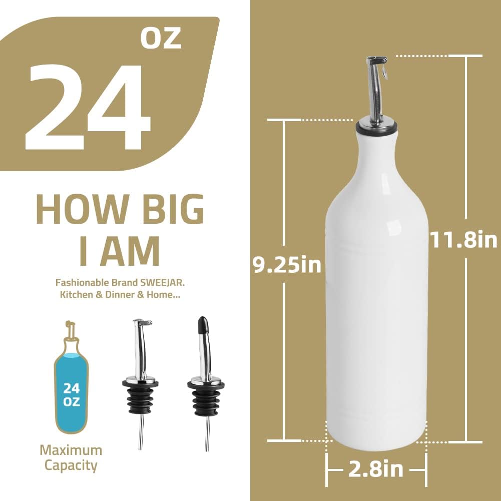 Sweejar Large Ceramic Oil Dispenser Bottle, Opaque Cruet Protects to Reduce Oxidation, Suitable for Storage of Oil, Vinegar, Soy Sauce & Other Liquids, Pack of 1, 24 Fl Oz (Jade)