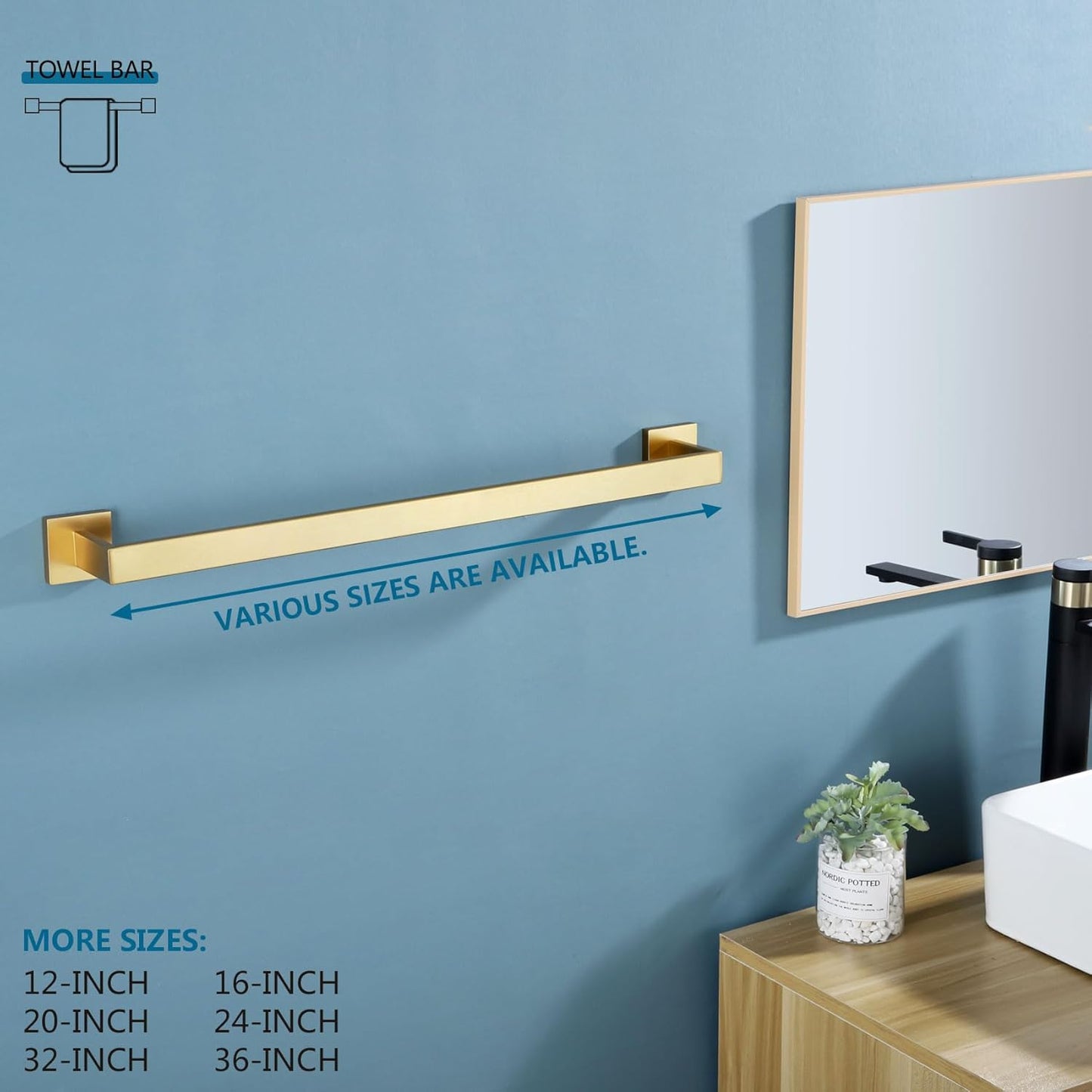 KOKOSIRI 20 Inch Towel Bar Bathroom Towel Bar Kitchen Dish Cloths Hanger Hand Towel Holder Stainless Steel Wall Mount, Brushed Gold, B4003BG-L20