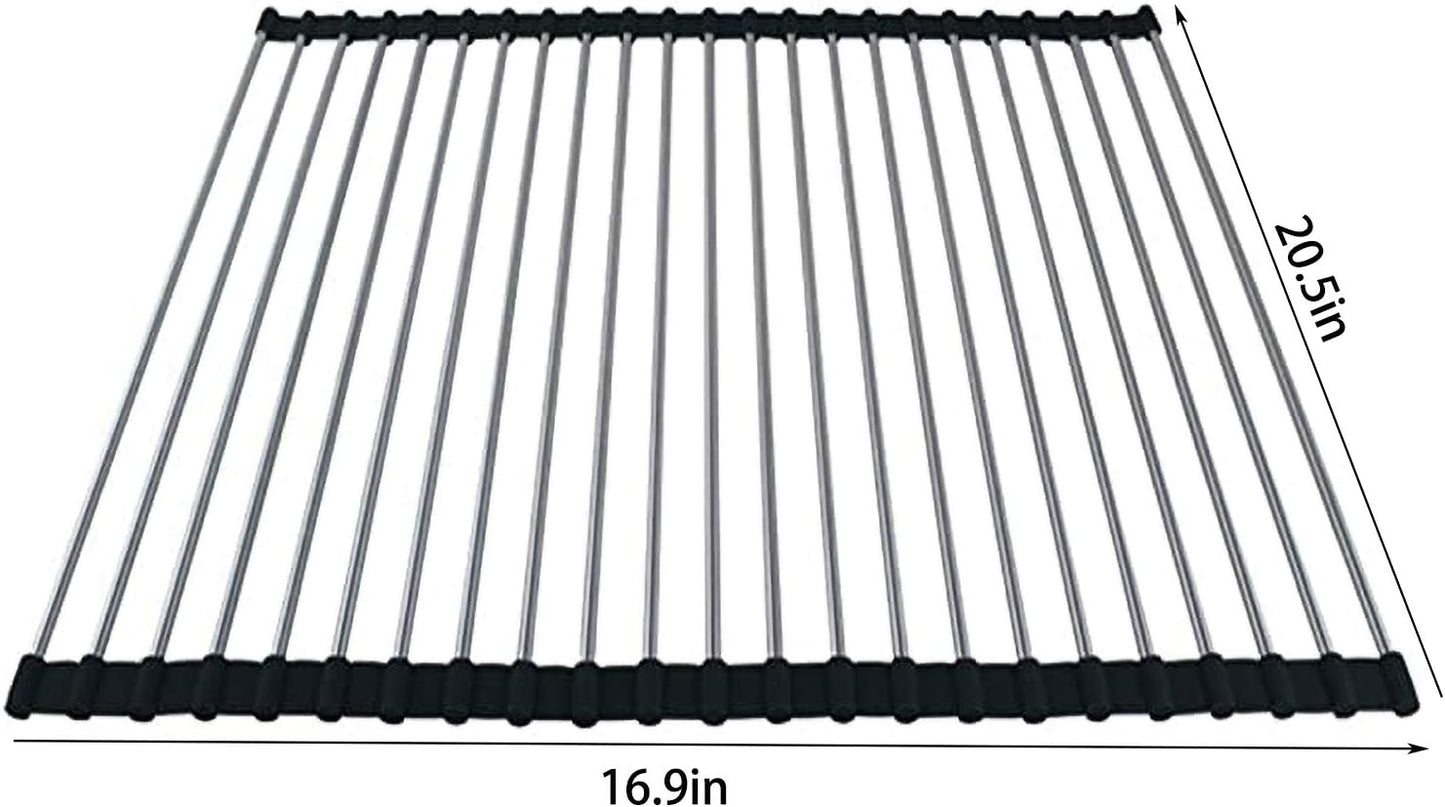 Ahyuan Roll up Dish Drying Rack Over The Sink Kitchen Roll up Sink Drying Rack Portable Dish Drainer Foldable Dish Drying Rack (Black, 20.5''X16.9'')