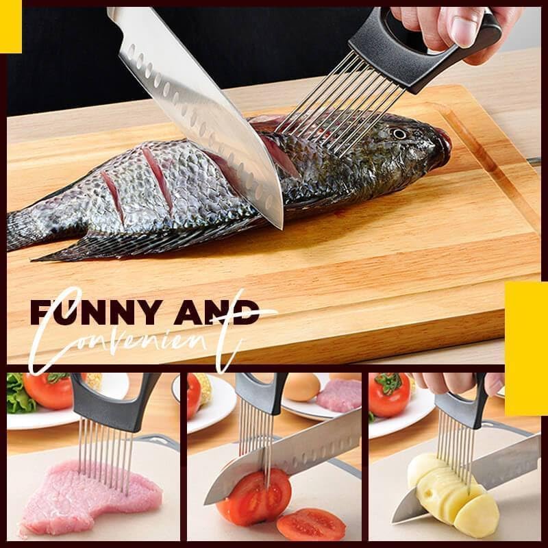 Onion Slice Holder, Stainless Steel for Slicing & Cutting Onions, Meat, Potatoes, Tomatoes - Assistant Tool, Kitchen Gadgets (Pink, 1 Pack)