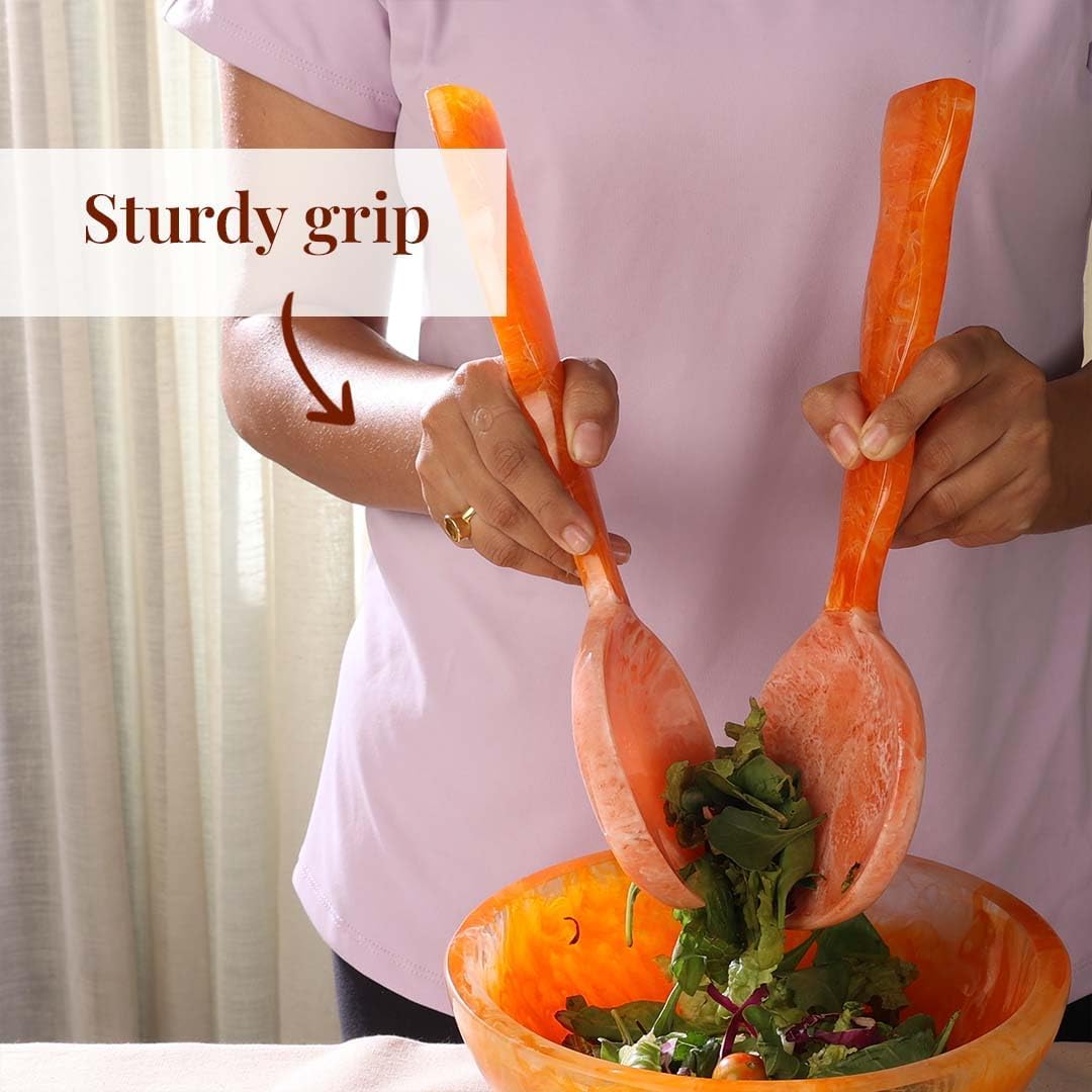 Folkulture Salad Servers or Salad Tongs, (12") Set of 2 Serving Spoons in Kitchen Essentials or Kitchen Utensils for Fall Table Decor, Resin Salad Tongs for Fall Decor, Salad Hands, Serving Utensil