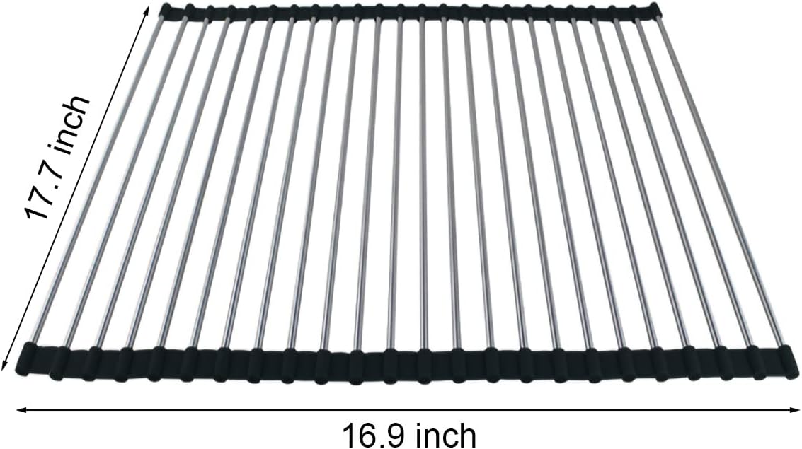Ahyuan Roll up Dish Drying Rack Over The Sink Kitchen Roll up Sink Drying Rack Portable Dish Drainer Foldable Dish Drying Rack (Black, 17.8''X15.8'')