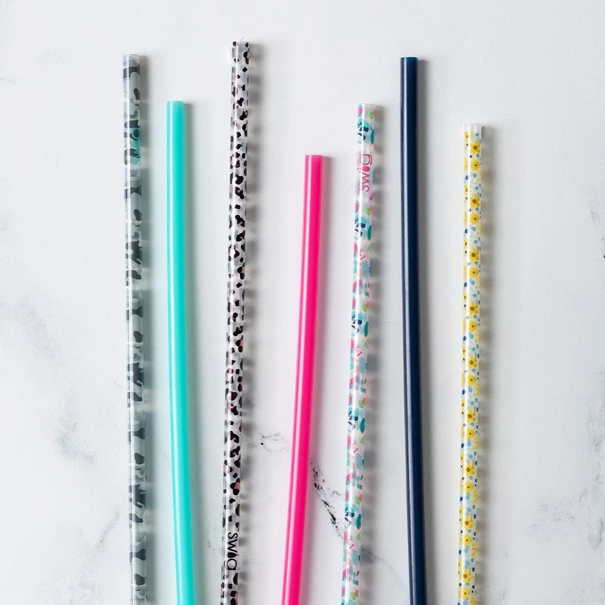 Swig Life Reusable Straws Bella Rosa + Navy Glitter Tall Straw Set & Cleaning Brush, Each Straw is 10.25 inch Long (Fits Swig Life 20oz Tumblers, 22oz, and 32oz Tumblers)