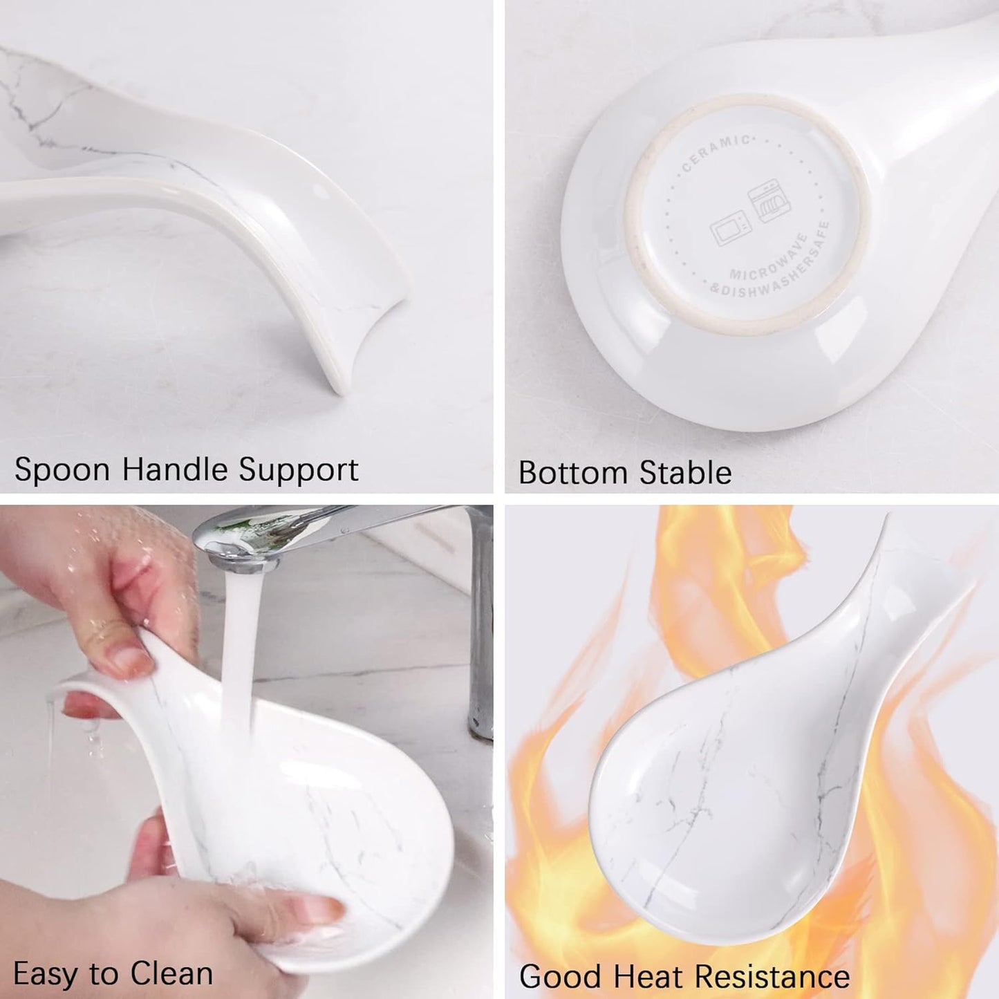 Spoon Rest for Stove Top, Kitchen Spoon Holder, White Marble Spoon Rest for Counter, Ceramic Cooking Utensil Rest for Spatula, Ladle, ANTIS'S HOME