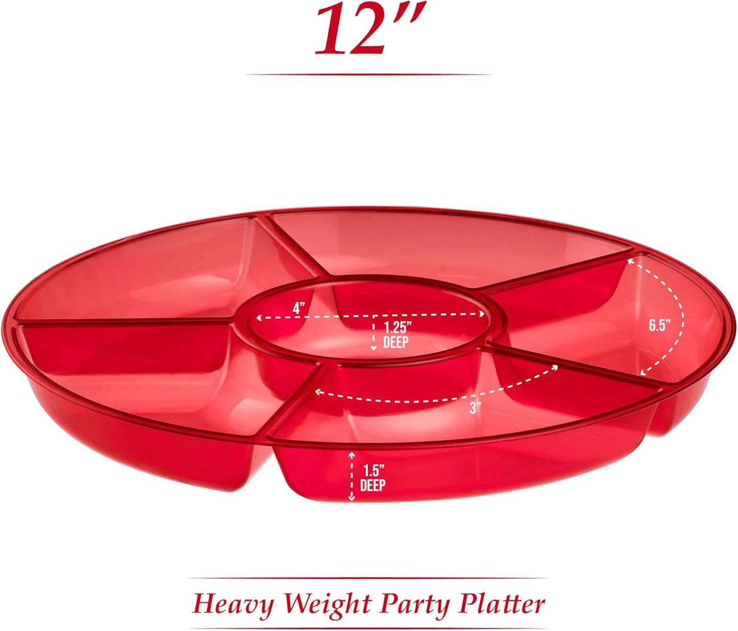Plasticpro 6 Sectional Round Plastic Serving Tray/Platter (8, Red)
