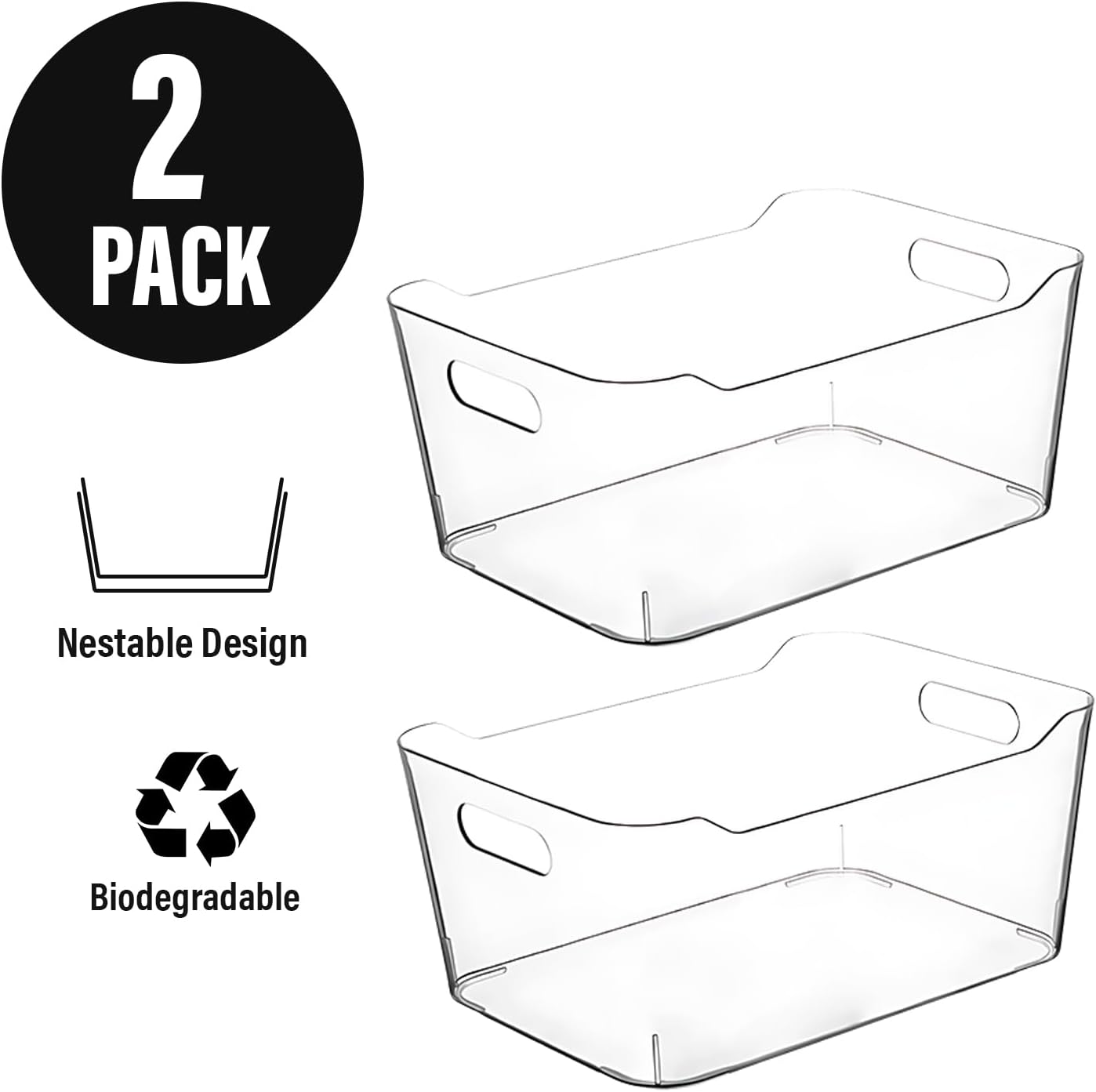 Clear Extra Large Plastic Storage Bins, Pantry Organizers and Storage Containers Fridge Organizer Bins for Organizing Home, Kitchen Organization Under Sink Bathroom Refrigerator Freezer Laundry Room