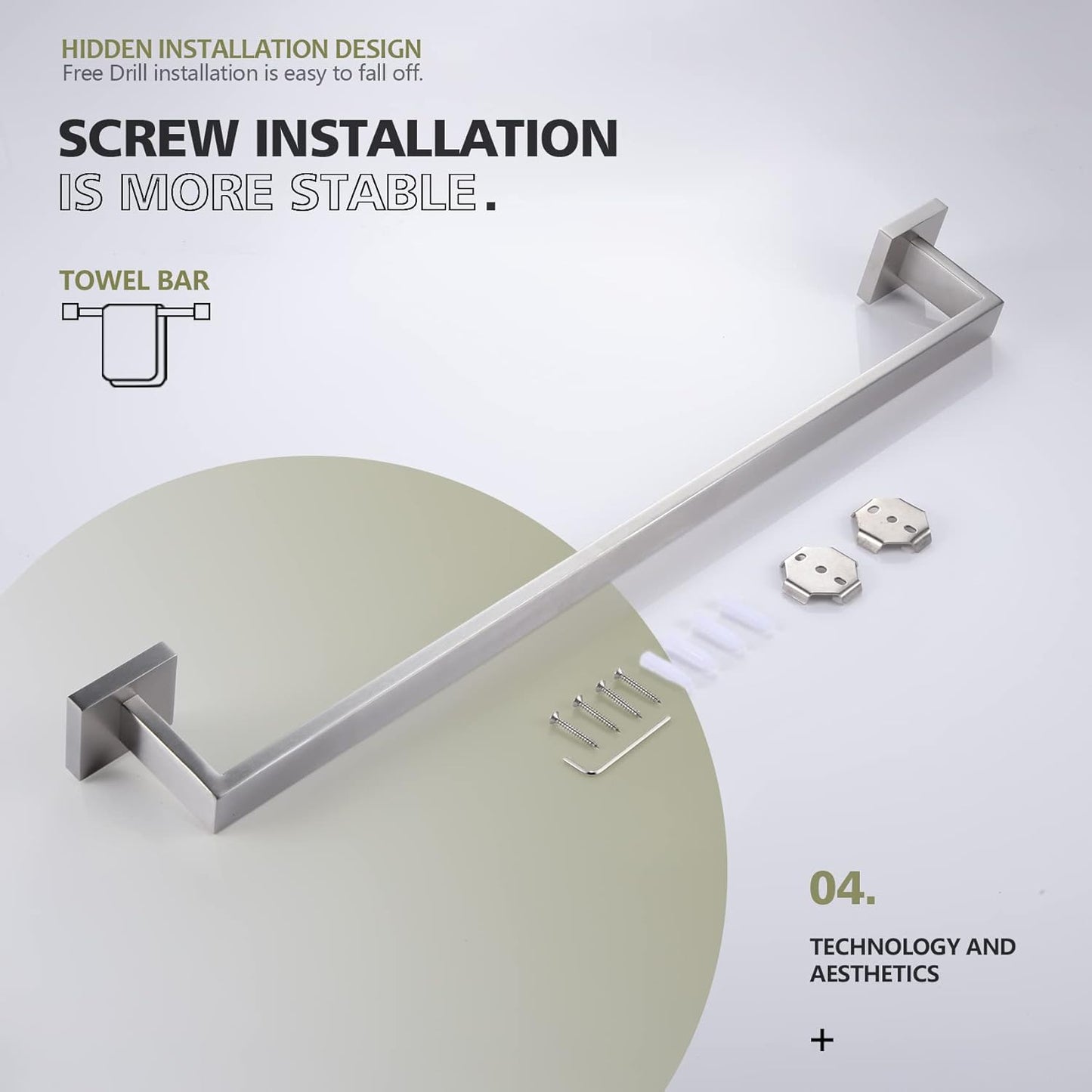 KOKOSIRI 20-Inch Single Towel Bar, Bathroom Kitchen Towel Holder, Wall Mounted SUS304 Stainless Steel Towel Rack, Brushed Nickel, B4003BR-L20