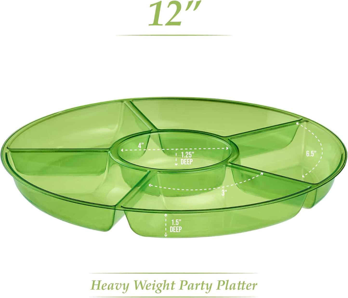 Plasticpro 6 Sectional Round Plastic Serving Tray/Platter (2, Green)