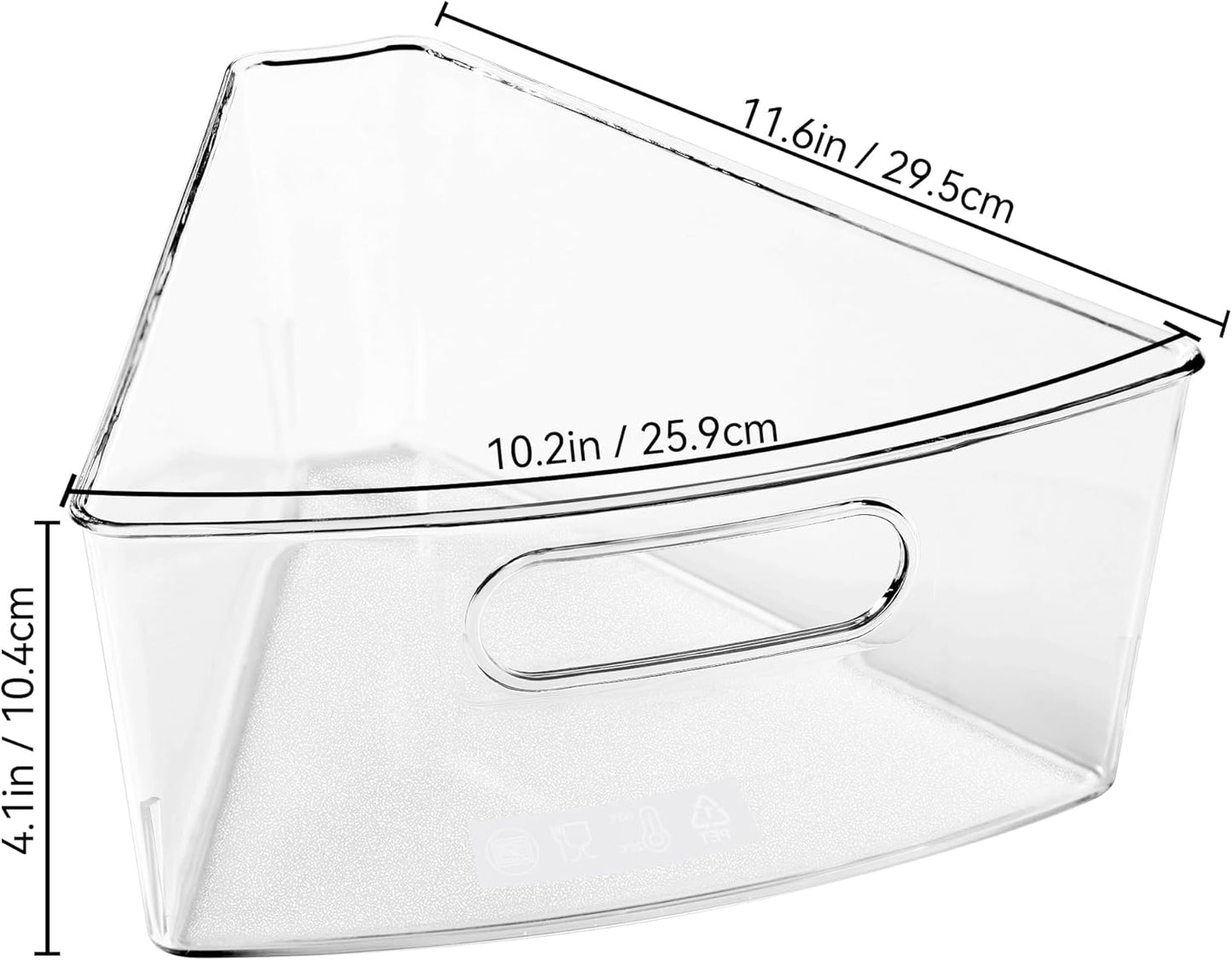 Oubonun Lazy Susan Organizers Set of 6, 11.6’’ x 10.2’’ x 4.1’' Plastic Transparent Kitchen Cabinet Storage Bins with Handle, 4.1" Deep Container, 1/8 Wedge - Food Safe, without BPA