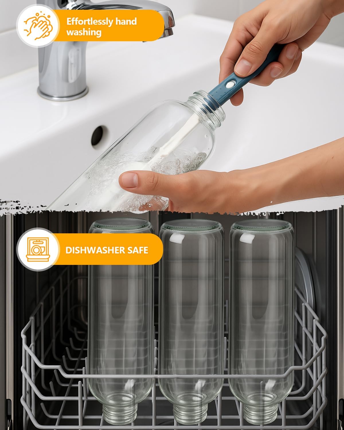 Zukro Glass Water Bottles with Lids 32 oz, 3 Pack Reusable Juice Bottles With Stainless Steel Airtight Cap for Juicing, Leak Proof Clear Drinking Jar Beverage storage container for Fridge, BPA Free