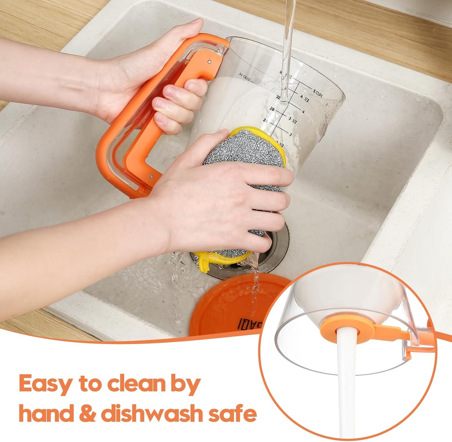 Pancake Batter Dispenser 5 Cup with Sturdy Handle,Batter Separator for Pancakes, Cupcake, Waffle, Muffin Mix, Cake & Crepe Batter pitcher with Squeeze Handle Baking Tools-Orange