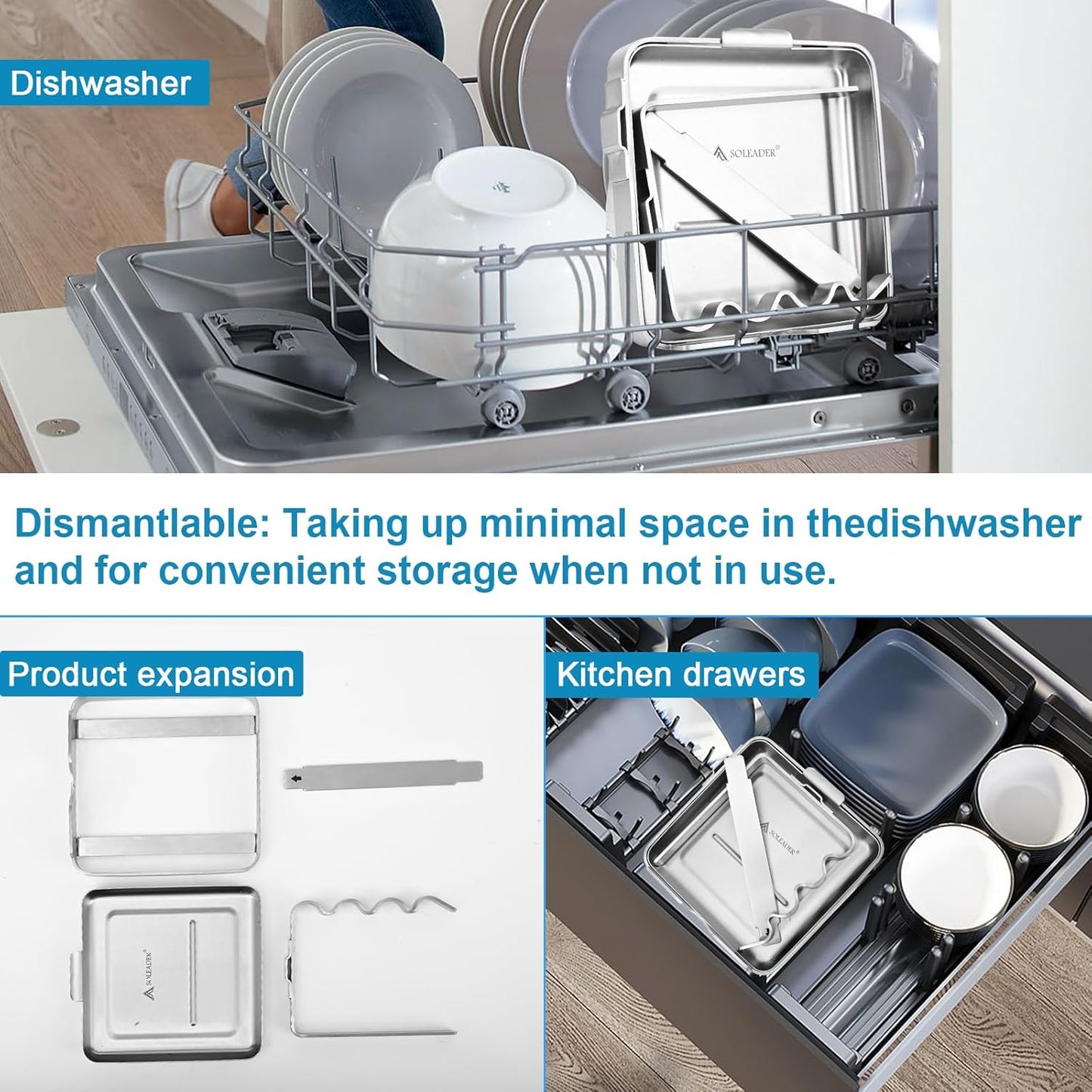 SOLEADER Vertical Spoon Rest and Lid Stand for Stove Top kitchen Utensils Pot Lid Holder and Organizer for Kitchen Counter Foodgrade Stainless Steel with Drip Tray and Handle