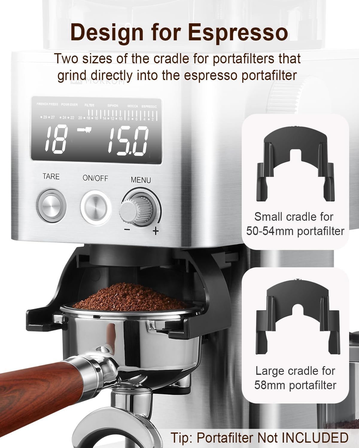 MOKKOM Coffee Grinder with Removable Coffee Scale via Bluetooth Connectivity, Anti-static Conical Burr Coffee Bean Grinder, 31 Precise Settings for French Press/Cold Brew/Pour Over/Drip/Espresso