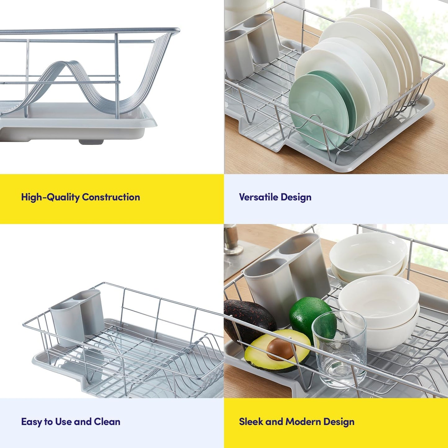 Space-Saving 3-Piece Dish Drainer Rack Set with Cutlery Holder - Maximize Kitchen Countertop Space, Silver