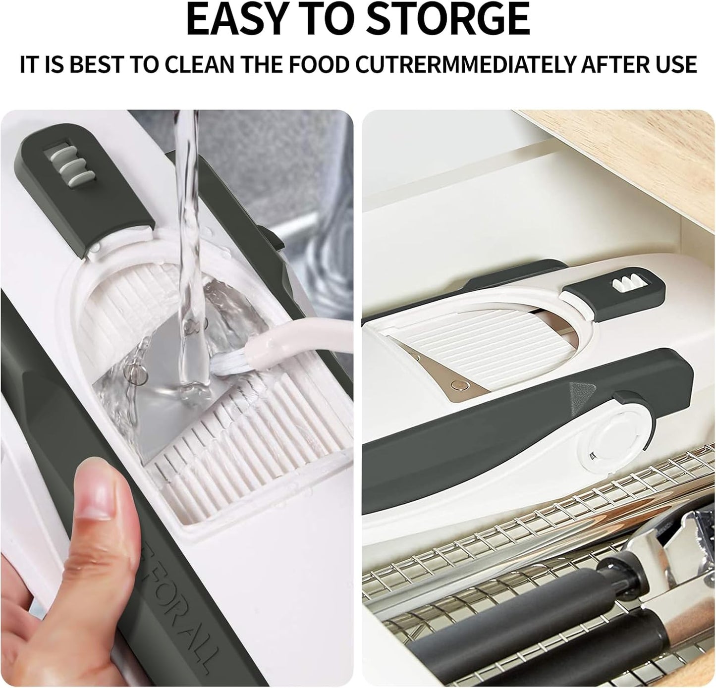 ONCE FOR ALL Upgrade Safe Mandoline Slicer Plus, Adjustable Vegetable Food Chopper Potato Fries French Fry Cutter, Detachable Blade, Kitchen Chopping Artifact, New Kitchen Gift (DarkGray)