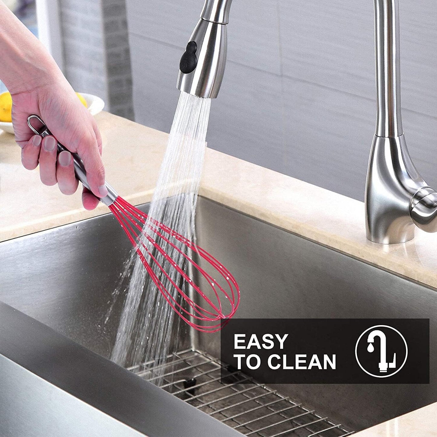 HOTEC 4 Pieces Silicone Whisks Set, Wire Balloon Whisks Egg Beater, Non-slip Handle Whisk for Non-stick Cookware Perfect for Cooking, Stirring, Beating and Blending (Multicolor)