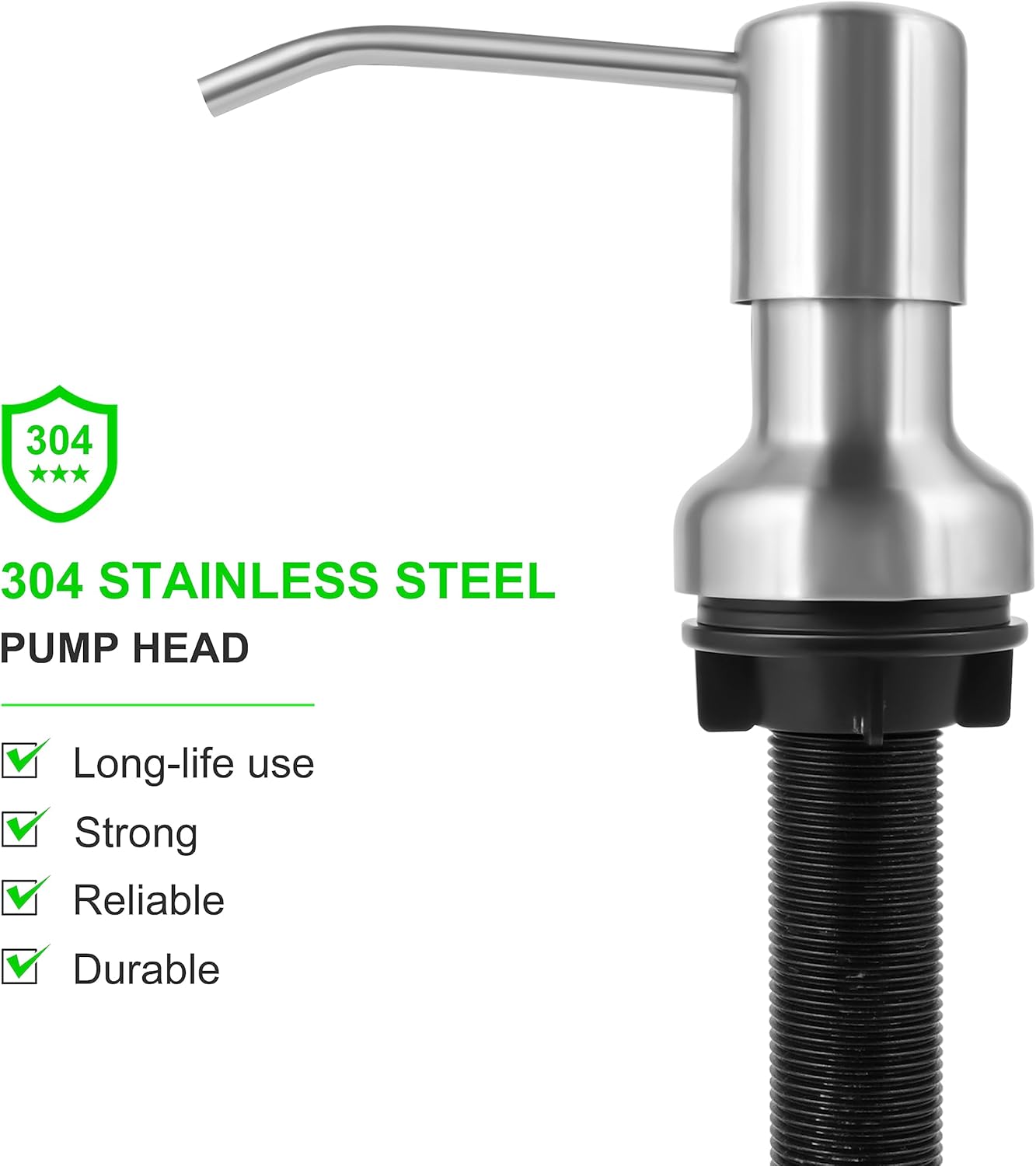 Soap Dispenser for Kitchen Sink, Sink Soap Dispenser with Longer Threaded Shaft Shank, 47" Extension Tube Connects Directly to Dish Soap Container, Wider Pump Head Base (Brushed Nickel)