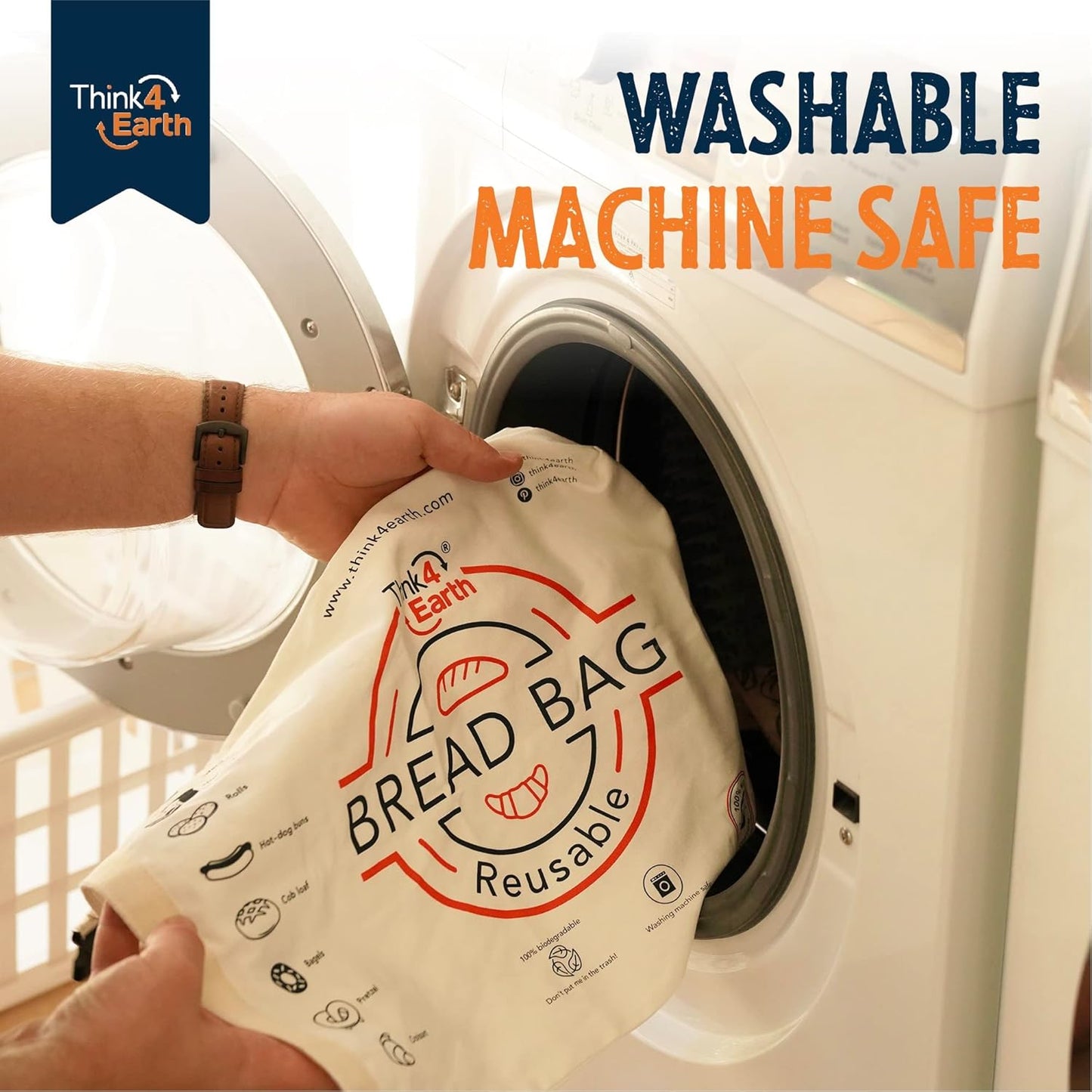 Think4Earth® - Reusable Organic Cotton Bread Bag for Homemade Loaves Large | Premium Quality Storage Bags - Unique Cotton Bags for Sourdough, Safe and Eco-Friendly (2 Units)