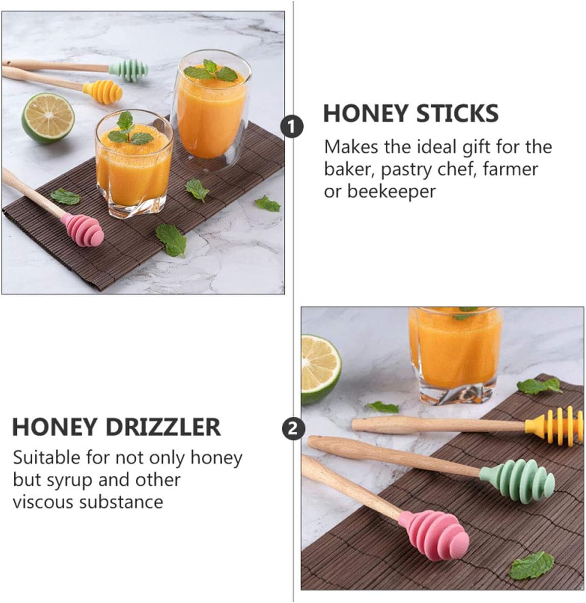 Silicone Honey Dipper Sticks, 3PCS Spiral Design Non-Drip Honey Spoon with Jar Stirring Rod, Food-Grade BPA Free Dispenser for Syrup, Jam & Beverages