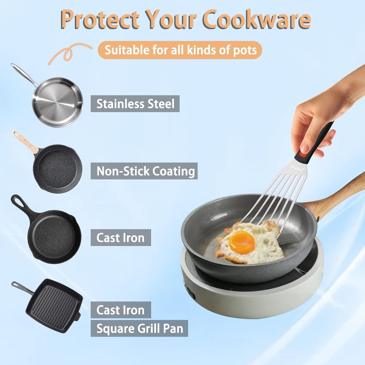 Fish Spatula Stainless Steel, Flexible Metal Spatulas with Silicone Handle, Slotted Turner for Kitchen, Cooking, Grilling, Flipping, Turning, Egg, Pancake and Burger (Small, 10.3 Inch)