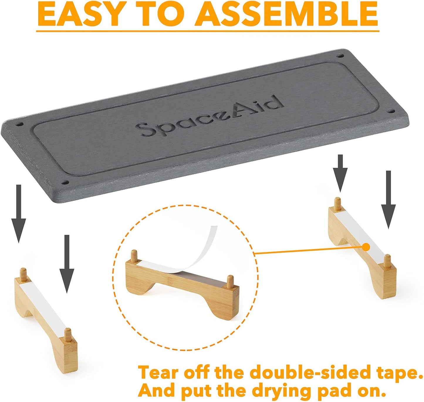 SpaceAid DryingNeat Sink Organizer, Instant Dry Sink Caddy Organizers, Kitchen Sponge Soap Holder Dispenser, Countertop Fast Drying Rack (Bamboo Feet, Dark Gray)