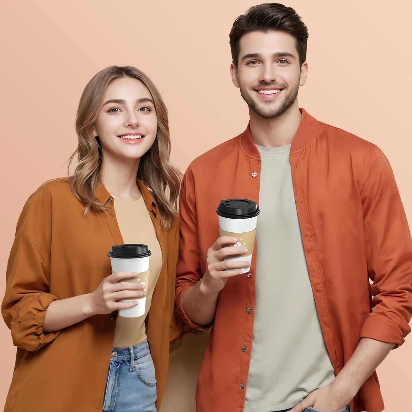 Coffee Cups with Lids and Sleeves, 16 Ounce 200 pack To Go Coffee Cups with Lids, Paper Hot Cups for Hot & Cold Beverage (White, 16 Ounce)