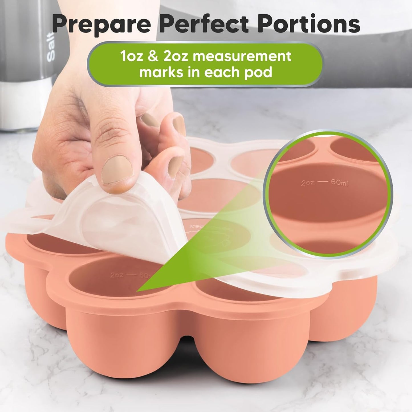 KeaBabies Silicone Food Freezer Trays with Lid, 2oz x 10 Pods Baby Food Storage Containers, Easy Puree Meal Prep, Breast Milk Silicone Freezer Molds, Dishwasher,Microwave Safe,BPA-Free(Roseate)