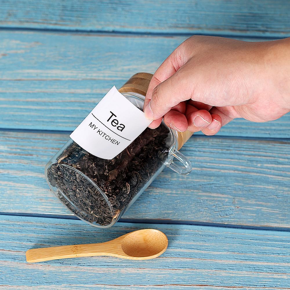 Glass Jar with Screw Lid and Spoon, 3 Pack 16 OZ Tea Containers for Loose Leaf Tea, Salt and Sugar Containers for Countertop, Yogurt Jars for Overnight Oatmeal