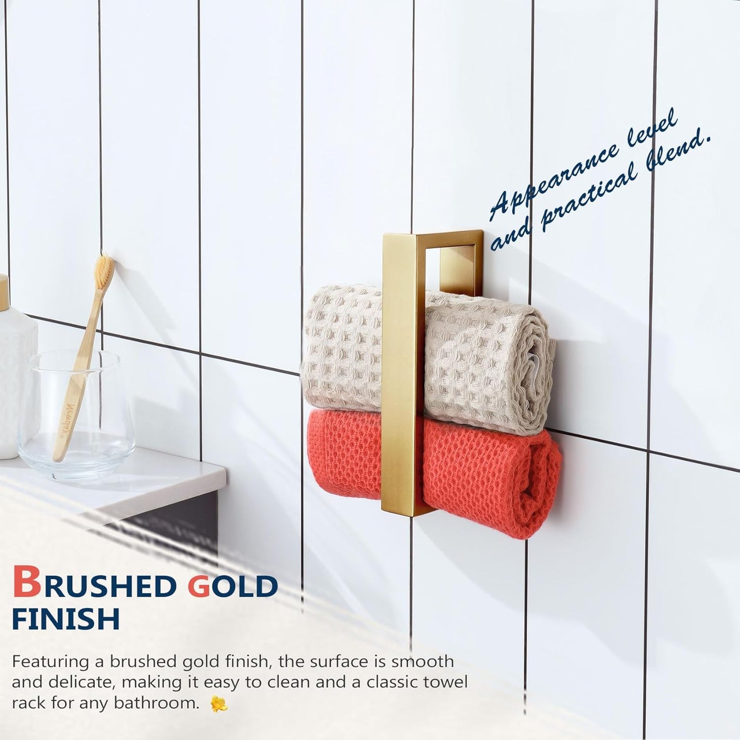 KOKOSIRI Towel Ring Brushed Gold Hand Towel Holder 9 Inch Kitchen Towel Hanger Rack Stainless Steel Bathroom Hardware Wall Mounted, 1 Pack B4008BG-L9