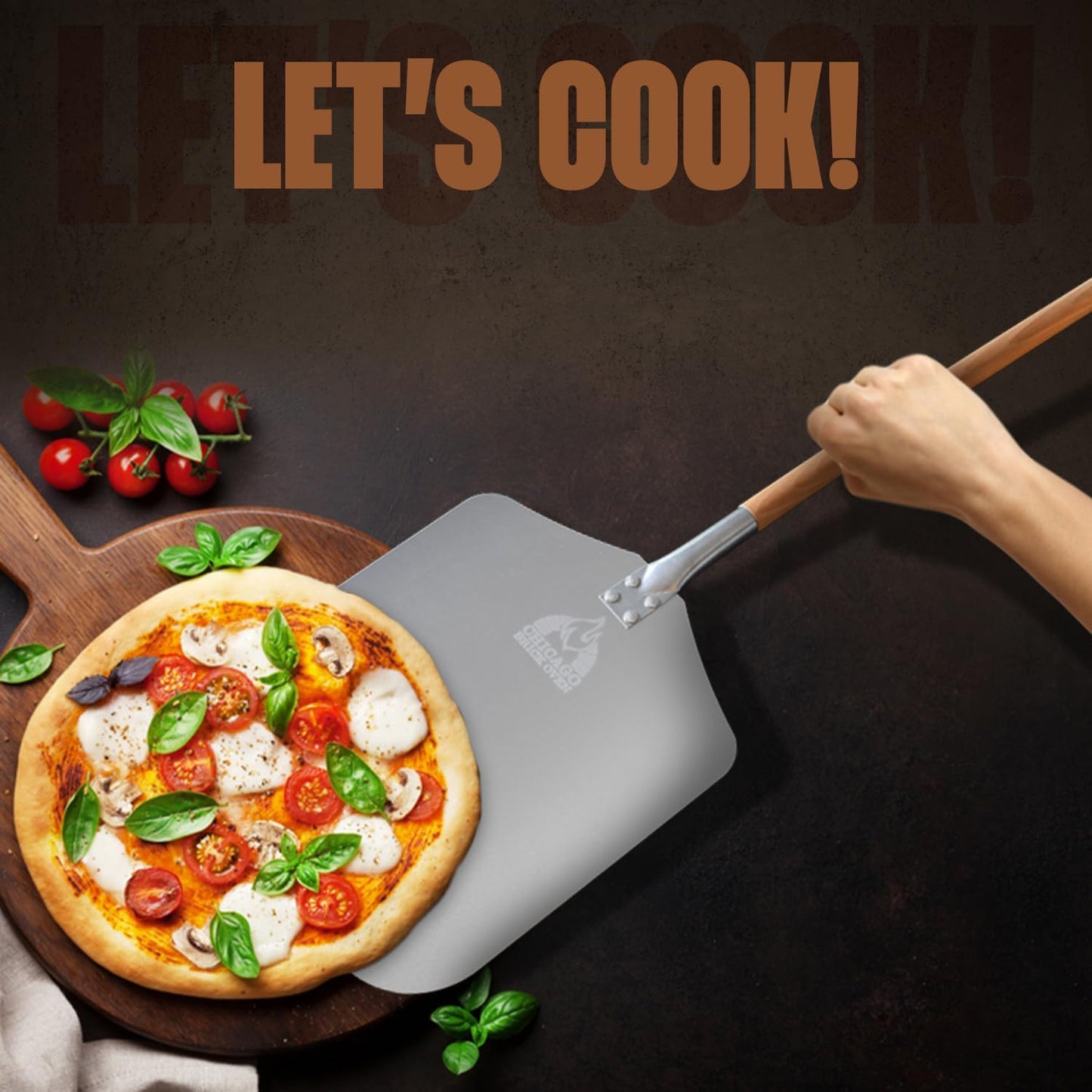 Chicago Brick Oven Pizza Peel 12" x 14", Pizza Paddle, 35.5" Long Aluminum Metal Pizza Peel with Detachable 21" long Wooden Handle, Pizza Turning Spatula, Pizza Shovel