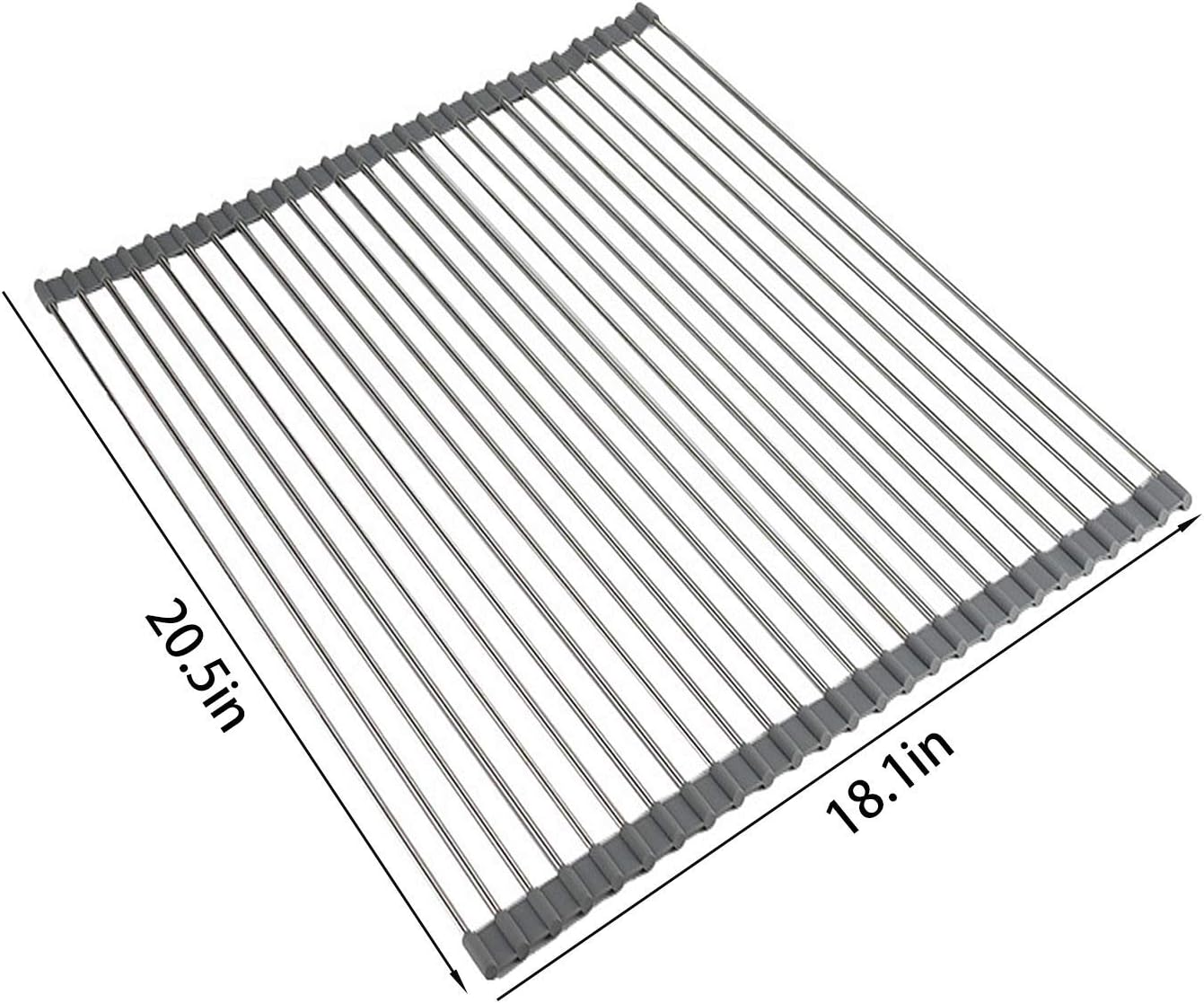 Ahyuan Roll up Dish Drying Rack Over The Sink Kitchen Roll up Sink Drying Rack Portable Dish Drainer Foldable Dish Drying Rack (Warm Gray, 20.5''X19.7'')
