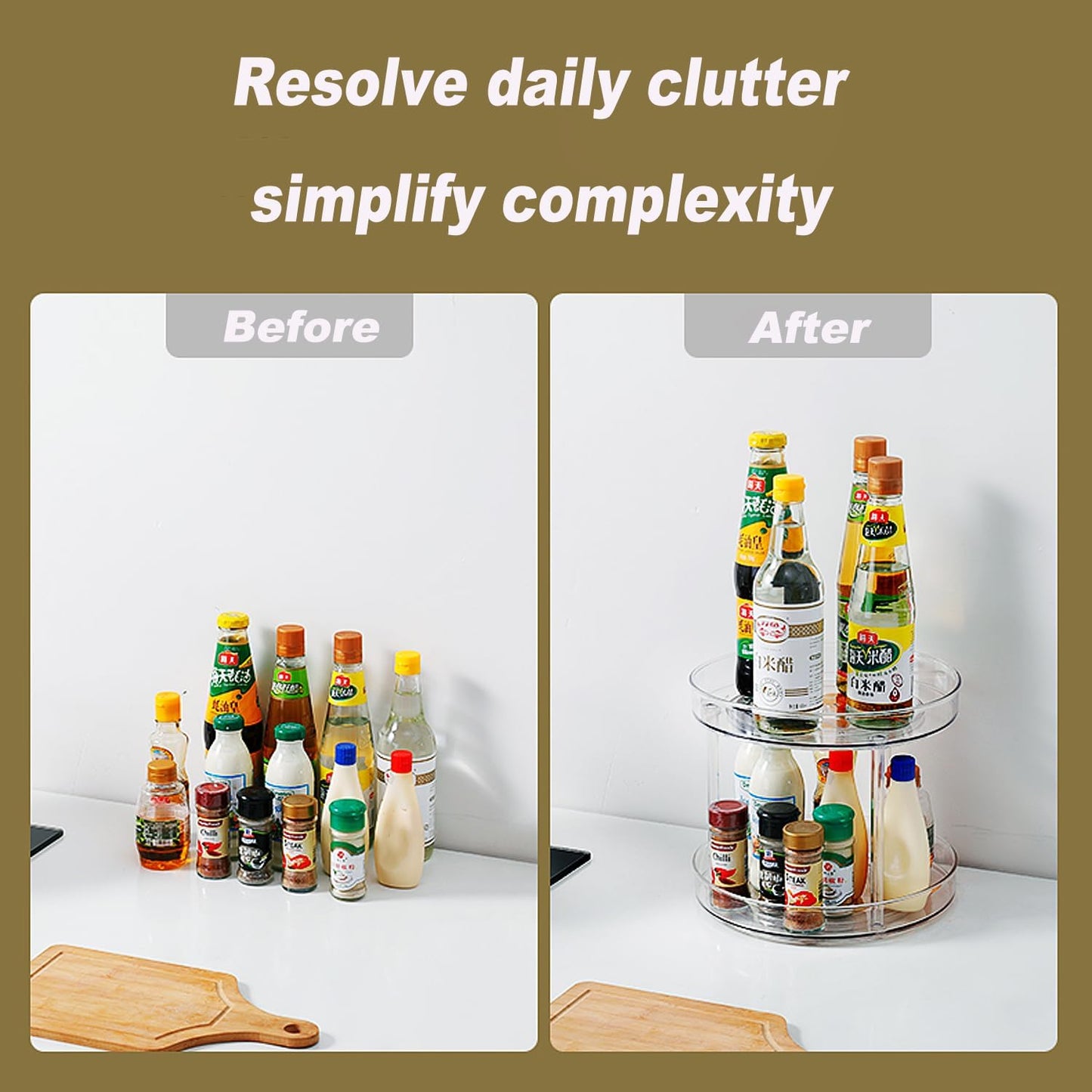 2 Tier 9.25Inch Clear Lazy Susan Organizer for Fridge and Cabinet, 360°Rotating Makeup Organizer, Cosmetic Display Cases, Under Sink Turntable Organizer for Kitchen Bathroom Dorm