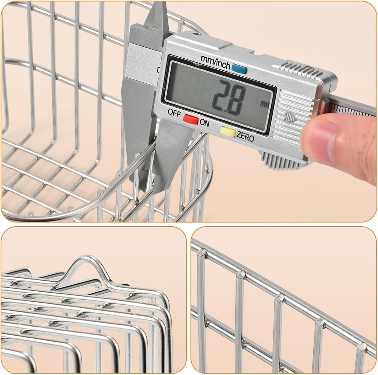 304 Stainless Steel Wire Mesh Fruit Basket Colander, 1.4L Countertop Storage Organizer for Fruits, Vegetables, Snacks.d 5.2x 3.94 in (ร13cm,Circle)