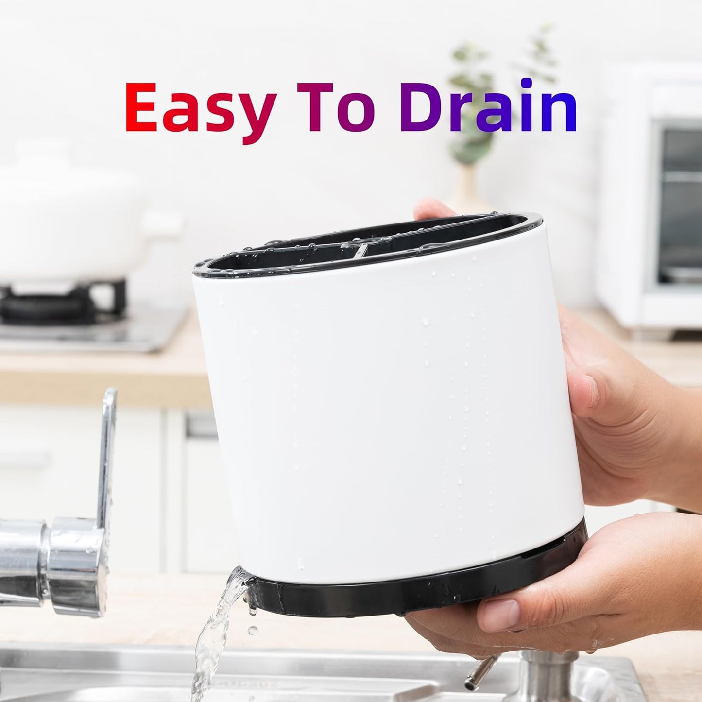 Kitchen Utensil Holder Silverware Organizer 360°Rotating For Counter Organizer Stainless Steel Storage Silverware Caddy 3 Compartment Flatware Spoon Spatula Tool Cutlery Container(White)