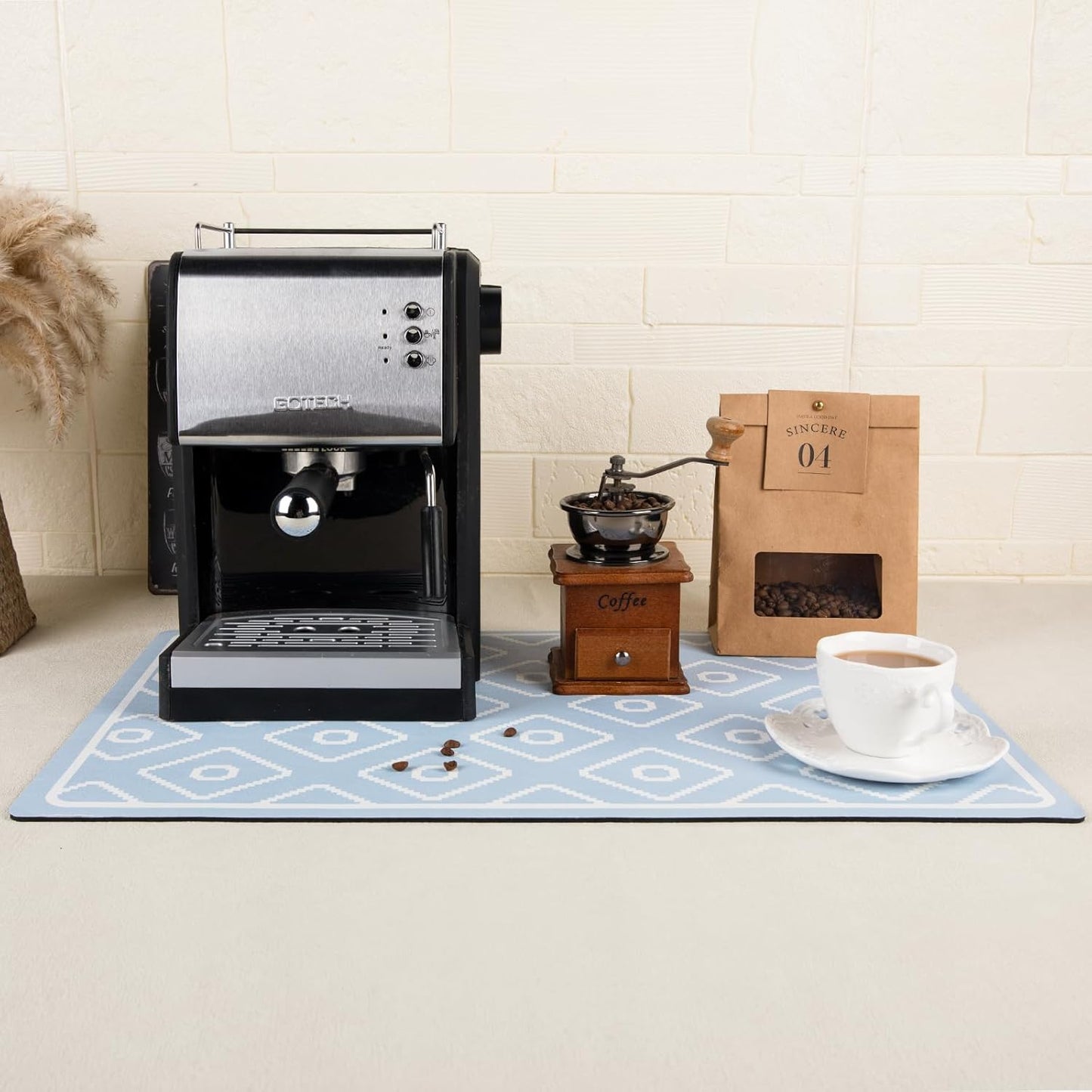 SUEH DESIGN Dish Drying Mat, Absorbent Coffee Mat 19.6 x 11.8 in Quick Dry Kitchen Drying Dish Drain Mat for Kitchen Counter Coffee Bar, Blue