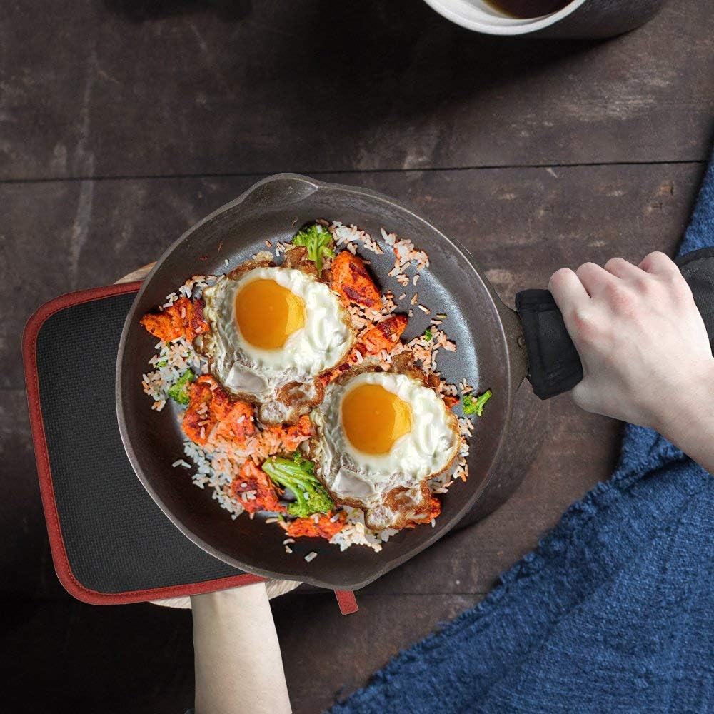 Cotton and Neoprene Oven Pads Pot Holders with Pocket 8"x8.5" Dual-Function Hot Pad Set for Finger Hand Wrist Protection Heat Resistant to 428°F Red