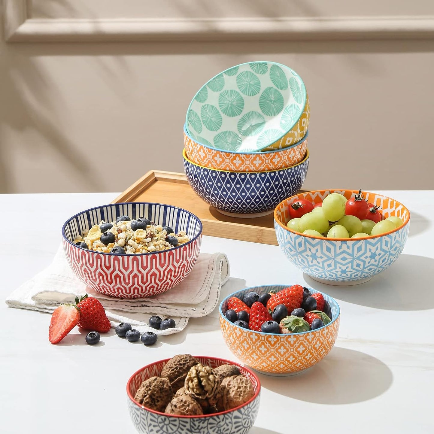 Selamica Ceramic Cereal Bowls Set of 6, 24 Oz Deep Soup Bowls for Kitchen, 5.9 Inch Dessert Bowls for Salad, Pasta, Oatmeal, Ramen, Microwave Dishwasher Safe, Set of 6, Assorted Colors