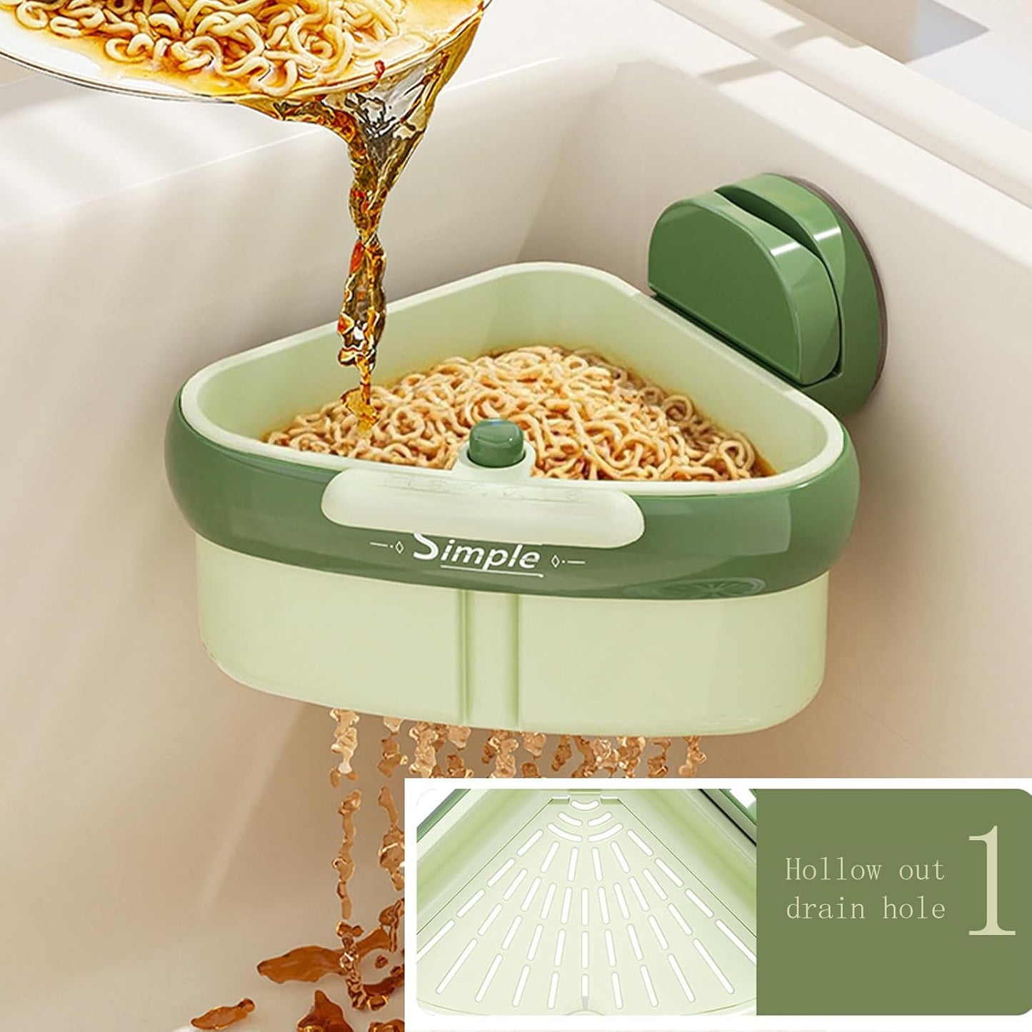 Suction Cup Sink Strainer Corner Rack, Automatic Dumping Triangular Sink Storage Rack Holder, 2025 New Plastic Sink Basket Shelf with Drain Hole & Sucker, Corner Hanging for Kitchen Bathroom