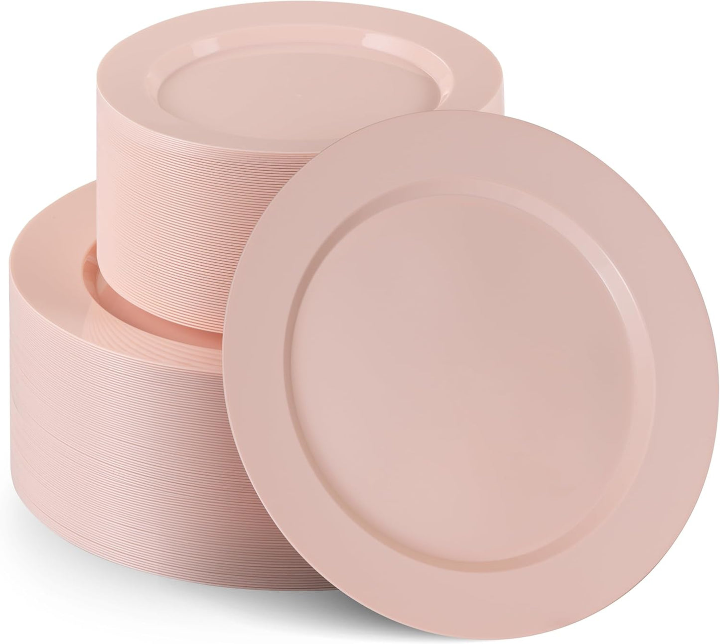 Munfix 100 Pink Plastic Plates Set, 50 Pcs 10 Inch Plastic Dinner Plates and 50 Pcs 7 Inch Plastic Dessert Plates, Elegant Fancy Heavy Duty Disposable Plates for Party, Wedding, Pink