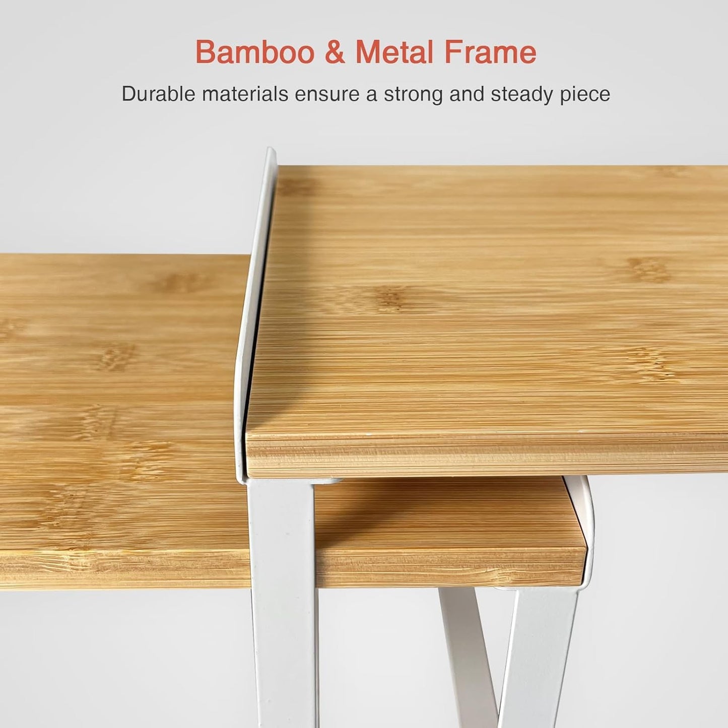 Kitchen Cabinet Organizer Set of 4, Desk Shelf Riser, Stackable Cabinet Pantry Cupboard Organizer, Kitchen Counter top Shelf, Storage Rack for Spices, Plates, Bamboo Wood, White