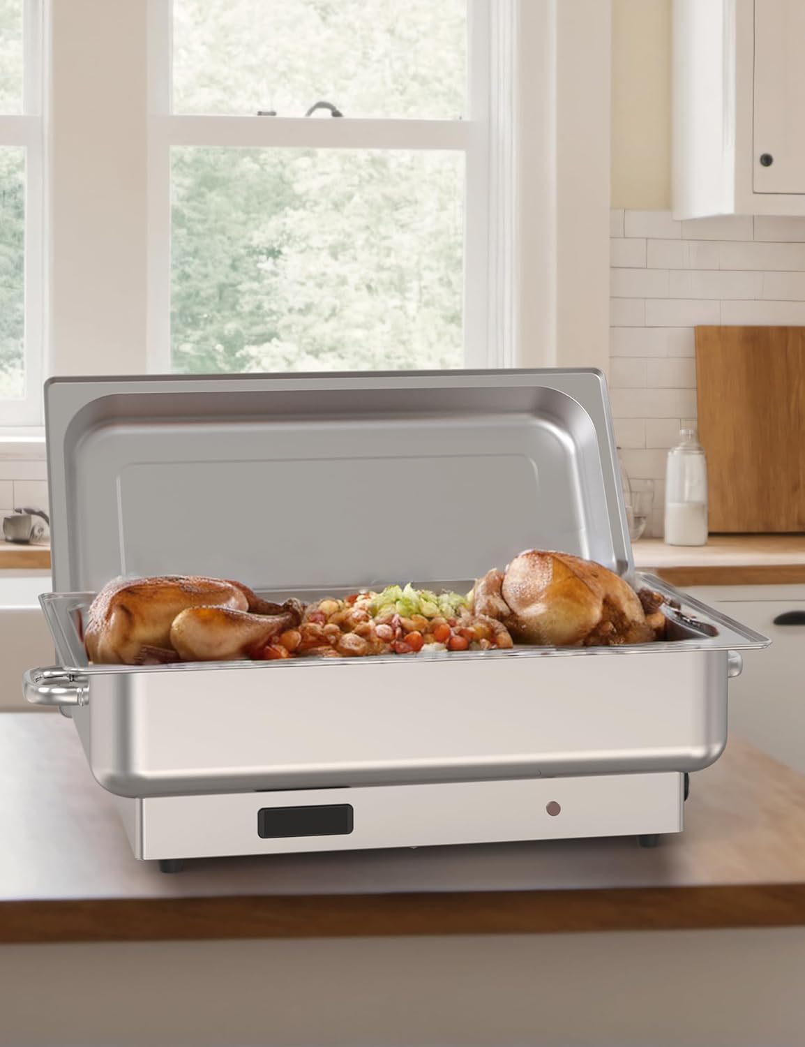 Electric Chafing Dish Buffet Set, 9QT Buffet Servers and Warmers Stainless Steel, Commercial Food Warmer with 1 Full-Size Pan & 2 Half-Size Pan, Temperature Control Display for Parties, Catering