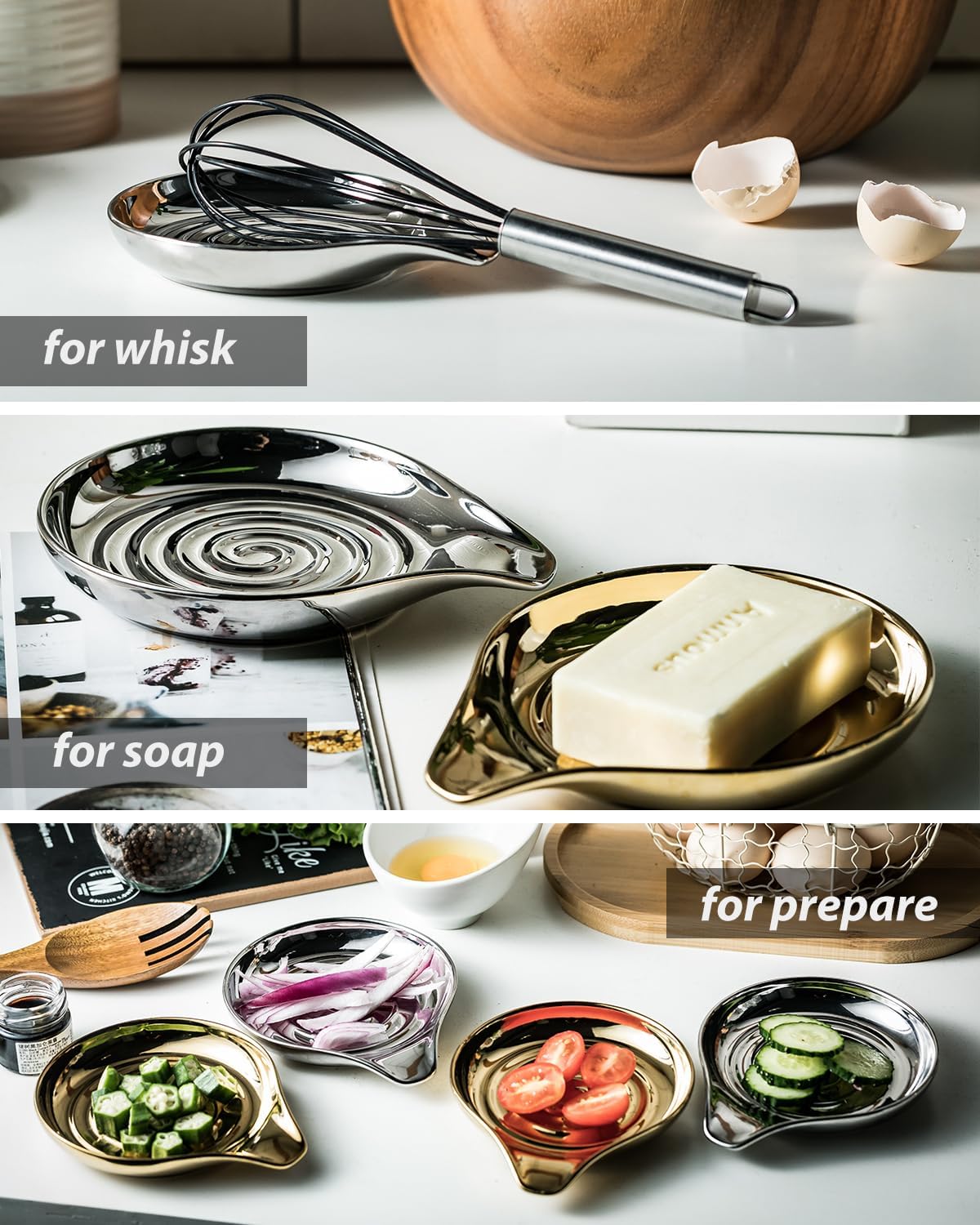 LAUCHUH Spoon Rest for Stove Top Ceramic Cooking Spoon Holder for Kitchen Countertop Large Ladle Holder for Spatula, Spoons or Tong, Farmhouse Decor, Christmas, 5 inches, Sliver