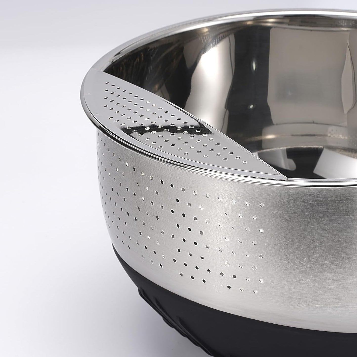 Rice Washer Strainer Bowl Quinoa Washing Bowl Stainless Steel Colander Versatile Side Drainers for Cleaning Rinsing Fruits, Vegetables, and Beans - Tilting Non-slip Silicone Bottom