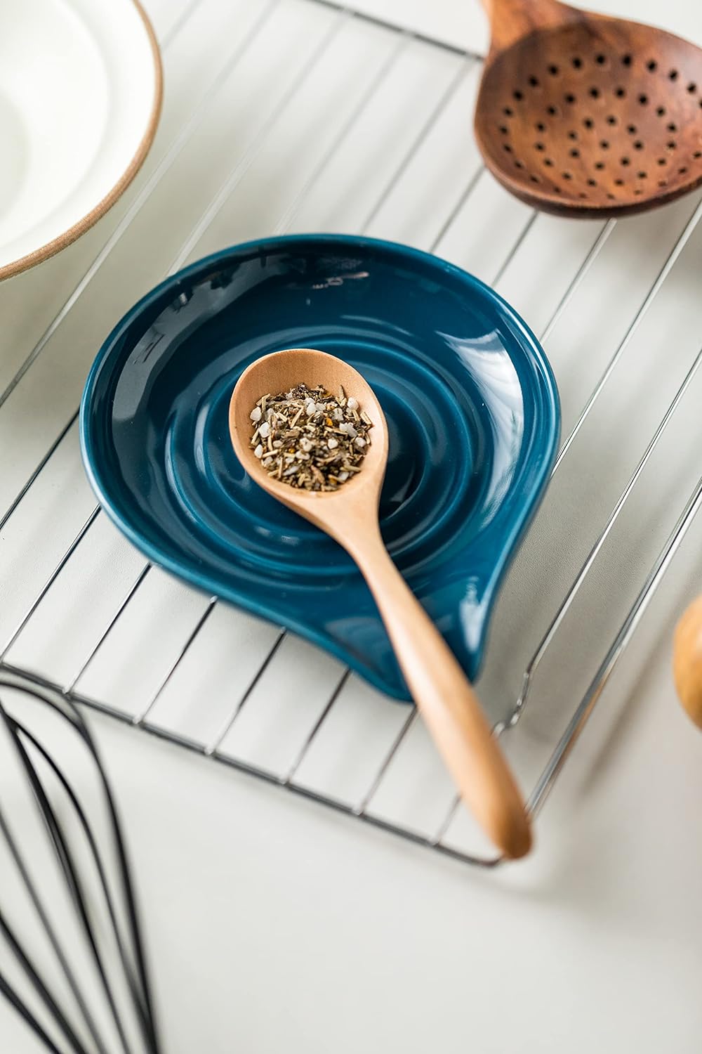 Spoon Rest for Stove Top Cooking Spoon Holder for Kitchen Countertop Large Holder for Spatula, Spoons or Tongs, Framhouse Decor, Blue