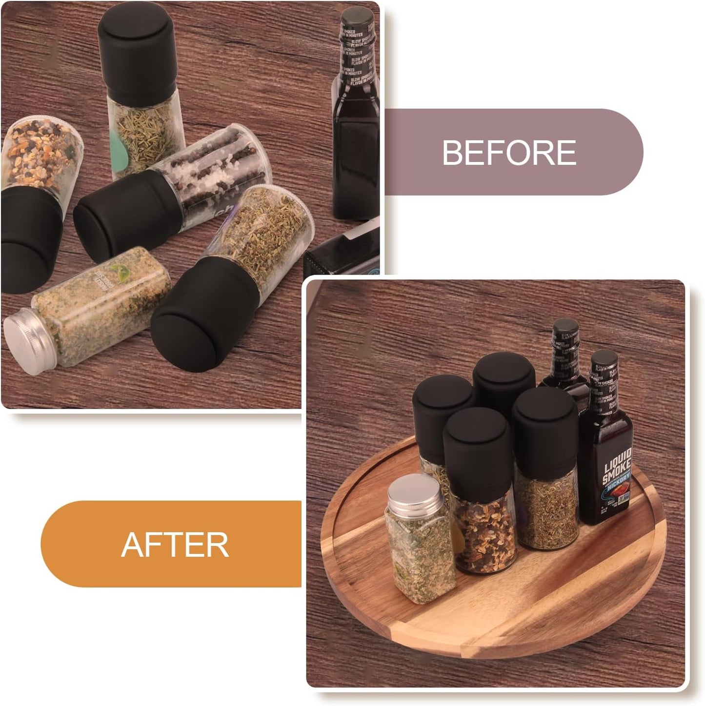 9 inch Wooden Lazy Susan Turntable, Acacia Wood Spinning Organizer for Dining Table, Cabinet, Fridge, countertop, Pantry