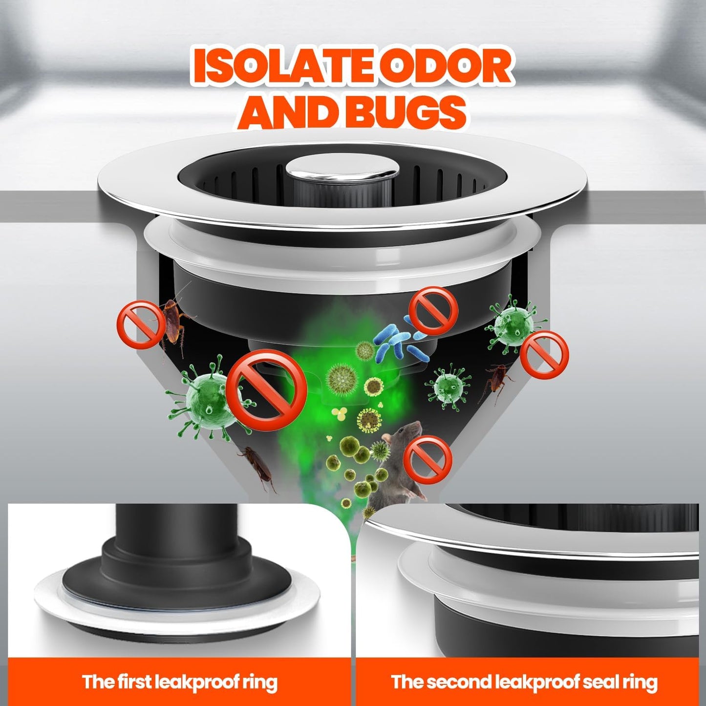 3 in 1 Kitchen Sink Drain Strainer & Sink Stopper Upgraded Stainless Steel Drain Plug with Anti-Clog Basket Drain Stopper Combo, Pop Up Sink Stopper for Standard 3-1/2''