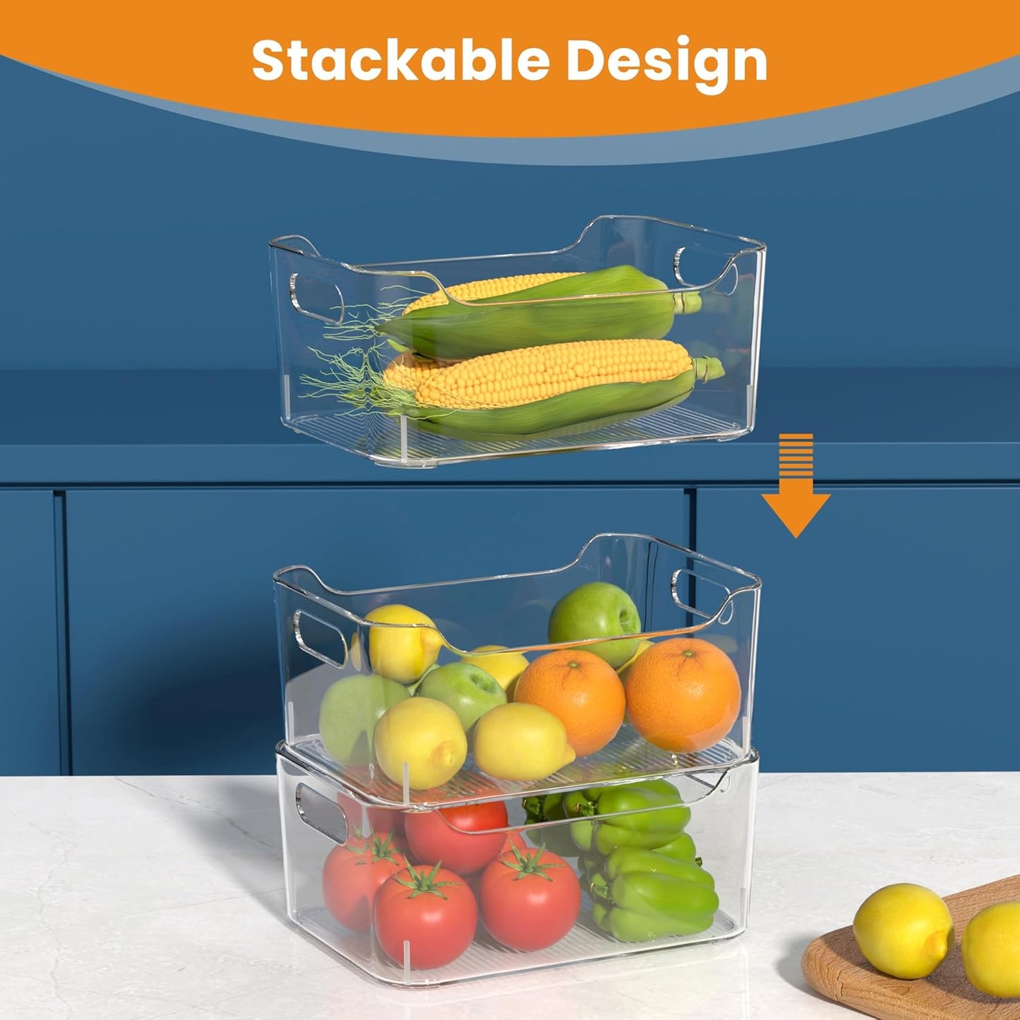 Clear Plastic Storage Bins-Pantry Organizers & Storage Containers-Refrigerator Organizer Bins with Handle - Home Organization Must Haves for Kitchen (Clear 2 Pack-Large)